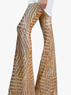 Sequin Flare Pants – High Waisted Bell Bottoms -Size XL - HS0333